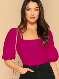 Dream Beauty Fashion Women Square Neck Puff Sleeve Fitted Top