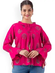 DMP FASHION Floral Printed Tie-Up Neck Straight Kurti