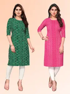 KETAKI FASHION Selection Of 2 Ethnic Motifs Printed Round Neck Straight Kurtas