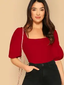 Dream Beauty Fashion top-00-eva-red Women Regular Puff Sleeve Top