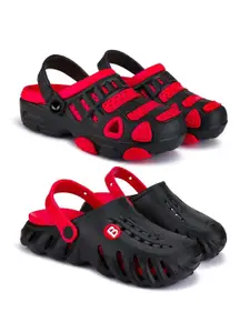 BERSACHE Boys Set Of 2 Self Design Clogs Flip Flops