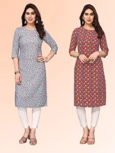 KETAKI FASHION Selection Of  2 Floral Printed Round Neck Straight Kurtas