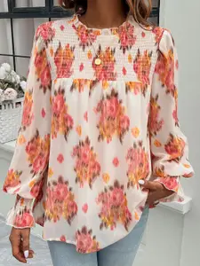 all about you Women Cuffed Sleeves Floral Print Top