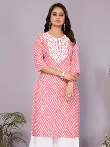 Rangita Floral Yoke Design Round Neck Thread Work Cotton Straight Kurta
