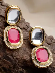 Sangria Gold-Plated Kundan Studded Oval Drop Earrings