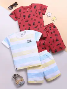 Toonyport Boys Pack Of 2 Striped Round Neck Short Sleeves Pure Cotton T-shirt With Shorts