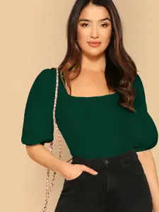 Dream Beauty Fashion Women Square Neck Puff Sleeve Fitted Top