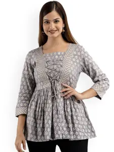 DMP FASHION Floral Printed Square Neck A Line Pure Cotton Kurti