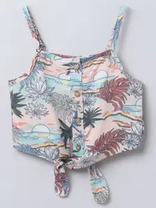 taffykids Girl's Tropical printed sleeveless Regular Crop Top With Tie-Ups