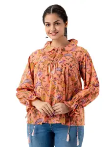 DMP FASHION Floral Printed Peter Pan Collar Pure Cotton Top