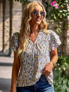 all about you Abstract Print V-Neck Collar Top