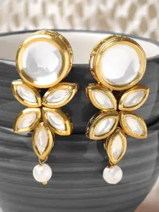 Sangria Gold-Plated Kundan Studded Floral Drop Earrings