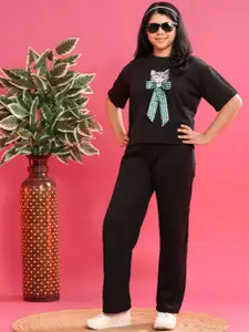 Ameeha Embellished Round Neck T-Shirt With Trousers