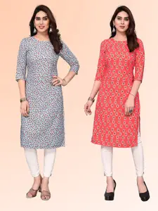 KETAKI FASHION Selection Of 2 Floral Printed Round Neck Straight Kurtas