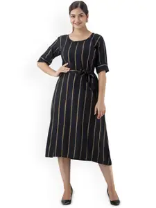DMP FASHION Striped Empire Round Neck Dresses