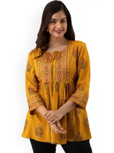 DMP FASHION Floral Printed Tie-Up Neck A-Line Kurtis