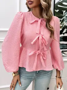 all about you Women Tie-Up Neck Peplum Top