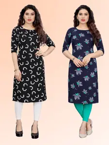 KETAKI FASHION Selection Of 2 Floral Printed Round Neck Straight Kurtas