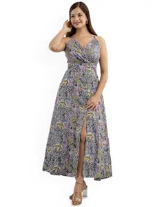 DMP FASHION Floral Printed Empire Shoulder Straps Cotton Anarkali Dresses