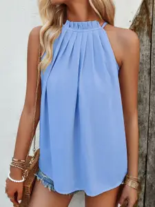 all about you Women Solid Halter Neck Sleeveless  Gathered Or Pleated Top