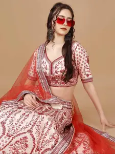 SAPTRANGI Embellished Beads And Stones Lehenga With Blouse & Dupatta