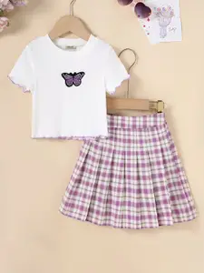 INCLUD Girls Printed Round Neck T-shirt With Skirt