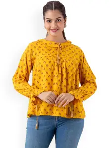 DMP FASHION Floral Printed Tie-Up Neck Straight Kurta