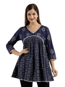 DMP FASHION Floral Printed Pure Cotton Pleated A-Line KurtI