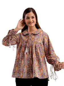 DMP FASHION  Floral Printed Tie-Up Neck Straight Kurta