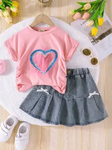 INCLUD Girls Embellished Round Neck Top With Skirt