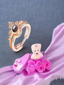 DIVASTRI Cubic Zirconia Studded Finger Ring With Teddy Bear