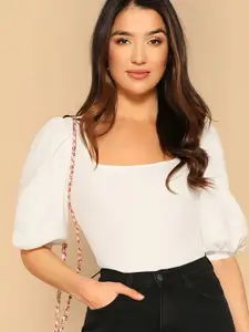Dream Beauty Fashion Women top-00-eva-white Women Regular Puff Sleeve Top
