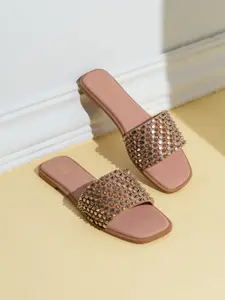 Inc 5 Women Embellished Open Toe Flats