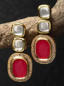 Sangria Gold-Plated Kundan Studded Contemporary Drop Earrings