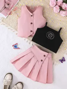 INCLUDGirls V-Neck Waistcoat With Skirt & Camisole Top