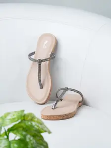 Inc 5 Women Embellished T-Strap Flats