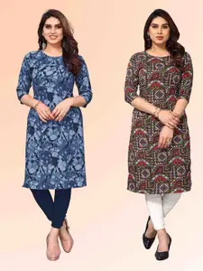 KETAKI FASHION Selection Of 2 Abstract Printed Round Neck Straight Kurtas