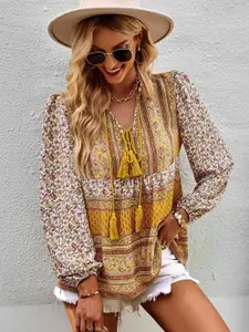 all about you Women Tie-Up Neck Puff Sleeve Top