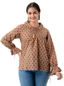 DMP FASHION Floral Printed Peter Pan Collar Pure Cotton Top