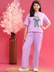 Ameeha Embellished Round Neck T-Shirt With Trousers