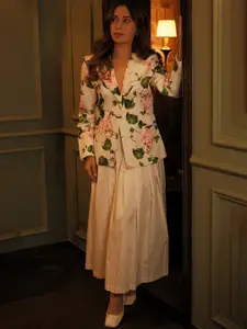 Sage by Mala Lily Charm Floral Printed Single-Breasted Cotton Blazer