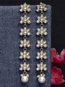 Sangria Gold-Plated Kundan Studded & Beaded Floral Drop Earrings