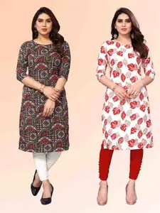 KETAKI FASHION Selection Of 2 Ethnic Motifs Printed Round Neck Straight Kurtas