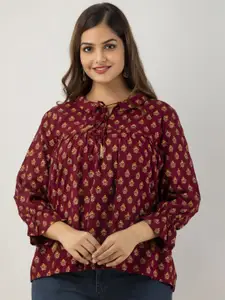 DMP FASHION Floral Printed Tie Up Neck Kurti