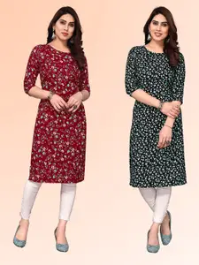 KETAKI FASHION Selection Of 2 Floral Printed Round Neck Straight Kurtas