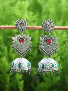 Sangria Silver Plated Stones Studded Floral Drop Earrings