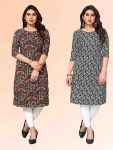KETAKI FASHION Selection Of 2 Ethnic Motifs Printed Round Neck Straight Kurtas