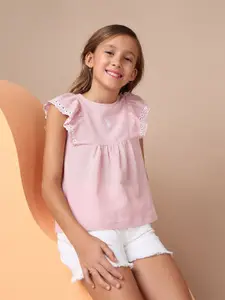 U.S. Polo Assn. Kids Girls Round Neck Pure Cotton A-Line Top