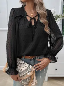 all about you Tie-Up Neck Bell Sleeve Blouson Top