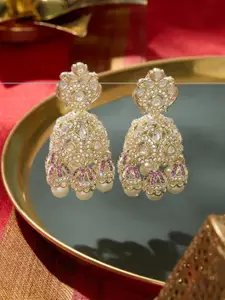Zaveri Pearls Gold-Plated Artificial Stones Studded Contemporary Jhumkas